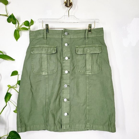 J CREW Army Green Mini Denim Skirt 32 High Waist Button Front NEW - Picture 1 of 11
